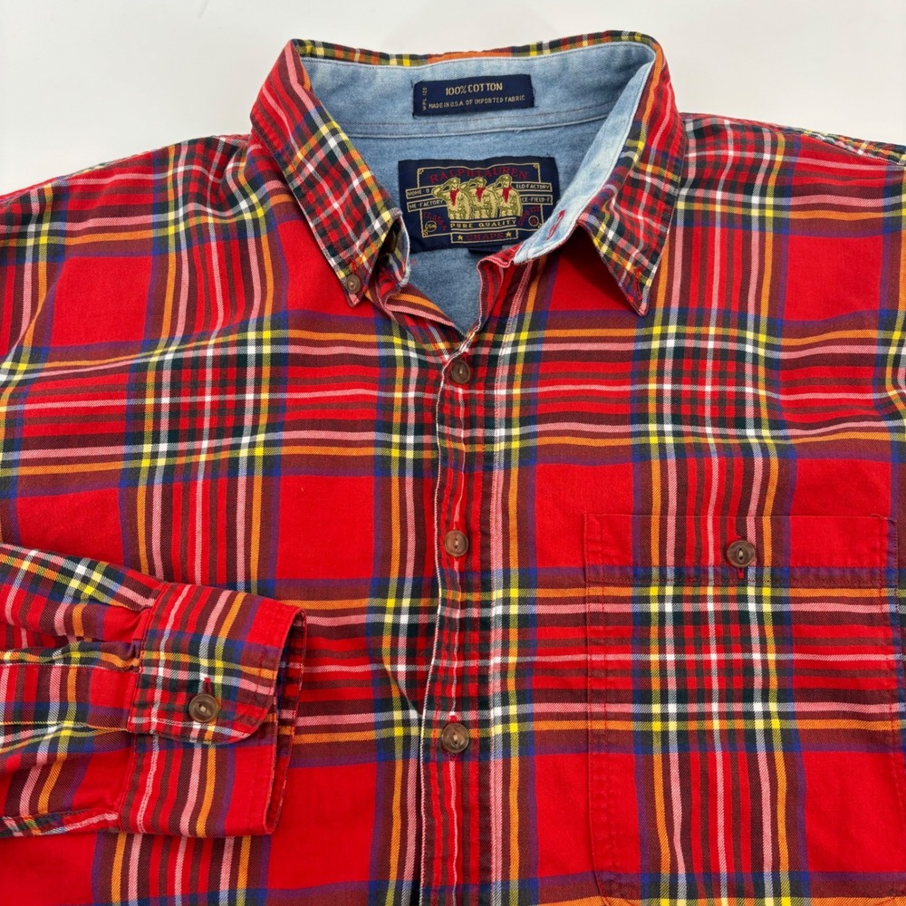 Ralph‎ Lauren Vintage USA Shirt Mens XL Red Plaid LS Button Down Chaps Rare